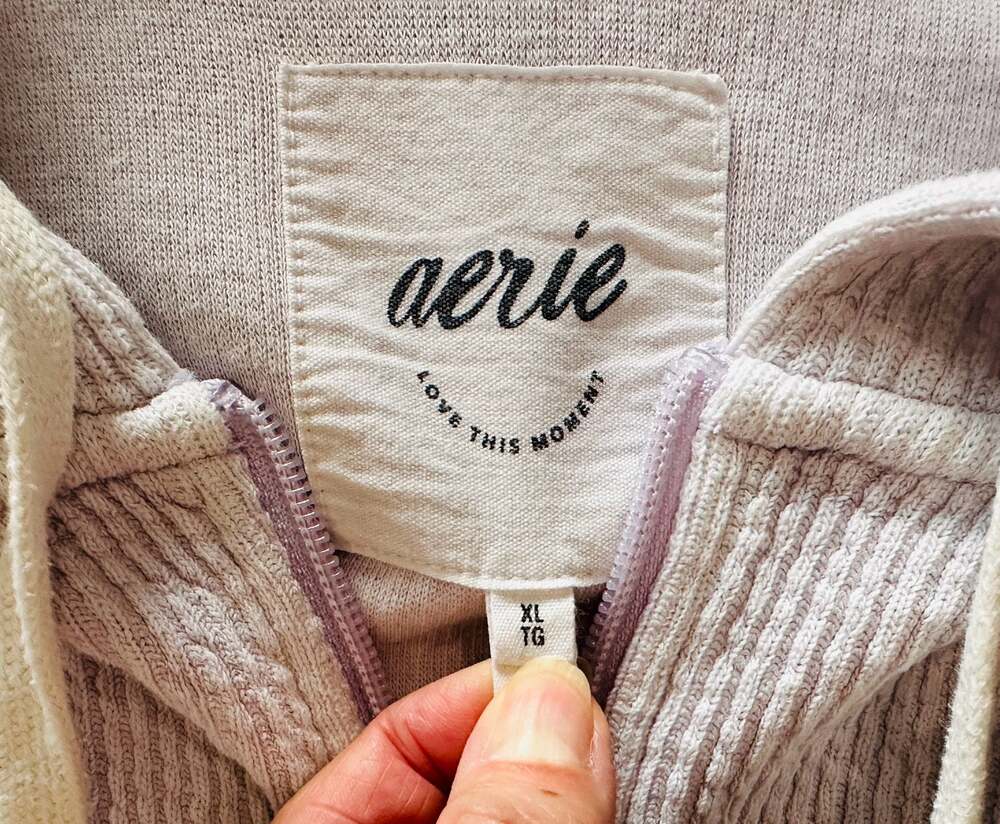 Aerie Full Zip Hoodie Textured Knit L/S , Light Lavender Oversized XLarge